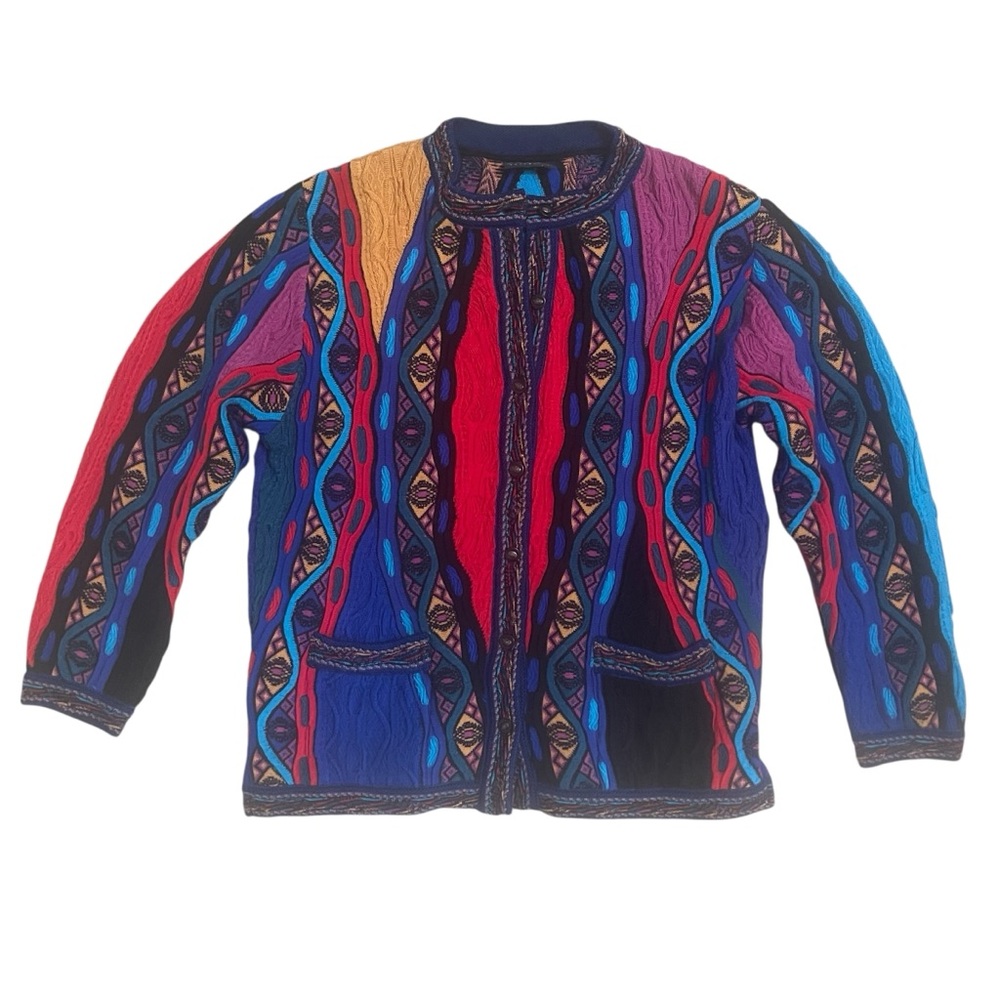 Geccu Australia 3D weave knit colorful cardigan 90s Large